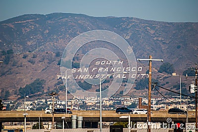 SAN FRANCISCO, CALIFORNIA, UNITED STATES - 30 October 2022: South San Francisco The Industrial City hillside sign Editorial Stock Photo