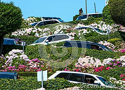 San Francisco Cars on Lombard Street Editorial Stock Photo