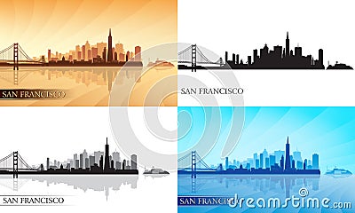 San Francisco city skyline silhouettes set Vector Illustration