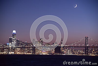 San Francisco Cityscape with cresent moon Stock Photo