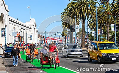 San Francisco Embarcadero Pedicab Bicycle Taxis Editorial Stock Photo
