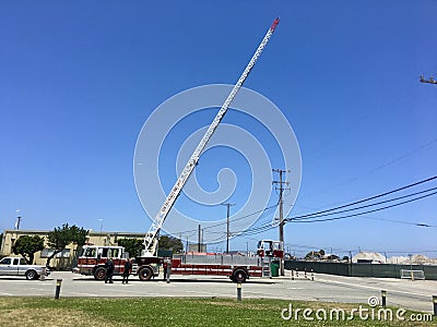 San Francisco Fire Department Truck Aerial Ladder extended. Editorial Stock Photo