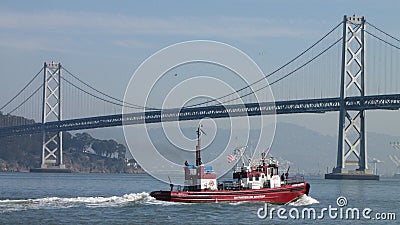 San Francisco Fire Dept fire boat Oakland Bay Bridge Editorial Stock Photo