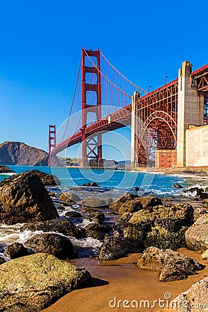 San Francisco Golden Gate Bridge Marshall beach California Stock Photo