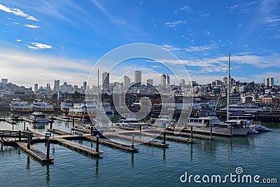 San Francisco Harbor in the Fisherman's Wharf District on a Sunny Day Stock Photo