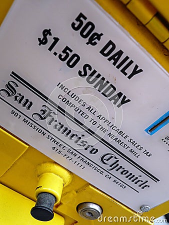 San Francisco newspaper dispenser in the street Editorial Stock Photo