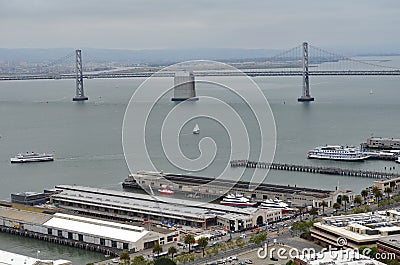 San Franciscoâ€“Oakland Bay Bridge from Coit Tower Stock Photo