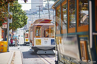 SAN FRANCISCO - OCTOBER 17: Famous cable cars October 17, 2015 in San Francisco, USA Editorial Stock Photo