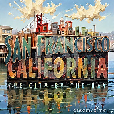 San Francisco Painted Artwork Image The City By The Bay Stock Photo