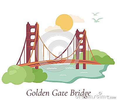 San Francisco poster with Golden Gate Bridge Vector Illustration