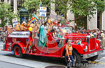 San Francisco Pride Parade ACLU Fire Truck Float Editorial Stock Photo