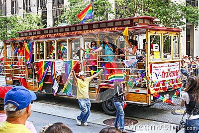 San Francisco Pride Parade Trikone LGBT Trolley Float Editorial Stock Photo