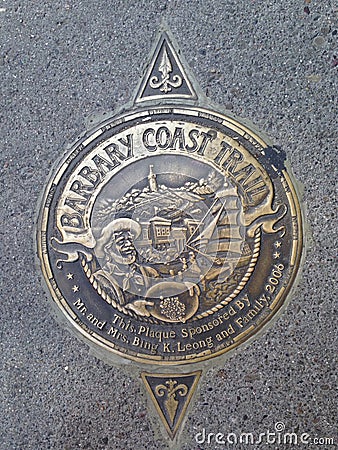 San Francisco`s Barbary Coast Trail Medallion, 3. Editorial Stock Photo