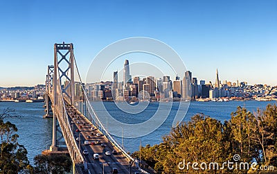 San Francisco skyline and Bay Bridge Stock Photo