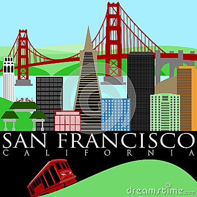 San Francisco Skyline with Golden Gate Bridge Stock Photo