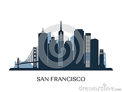 San Francisco skyline, monochrome silhouette. Vector Illustration