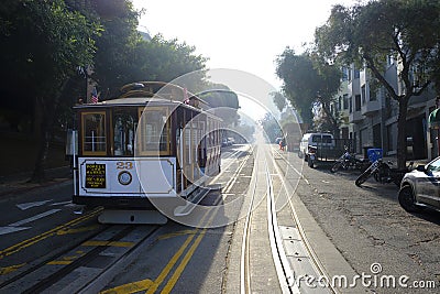 San Francisco Trolley in Town Tracks on Streets Editorial Stock Photo