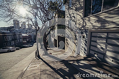 San Francisco typical street with private houses on the hills. Stock Photo