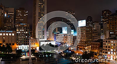 Night view of the San Francisco downtown Union Square. Editorial Stock Photo