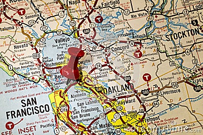 San Fransisco City bay Oakland Stockton Vallejo California vintage map Stock Photo