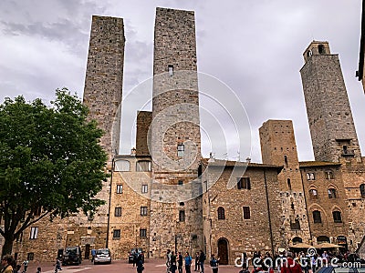 San Gimignano, an Italian medieval village with characteristic stone towers Editorial Stock Photo