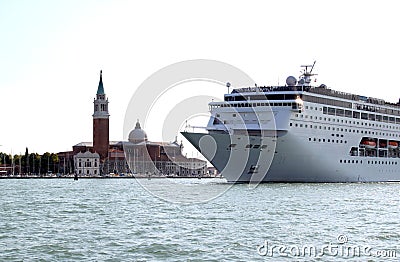 San Giorgio Maggiore island and cruiser, Venice Stock Photo