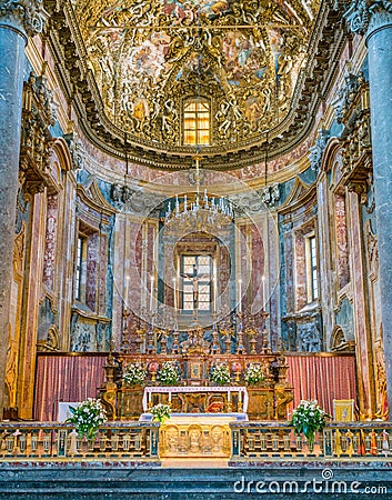 Main altar in the Church of San Giuseppe dei Teatini in Palermo. Sicily, southern Italy. Stock Photo