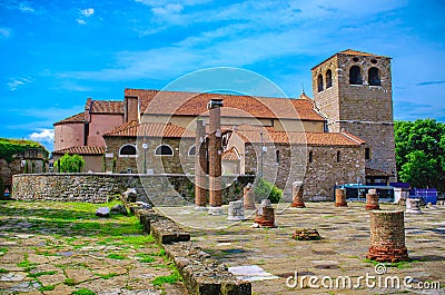 San Giusto Cathedral and Roman Forum hill in Trieste - Italy Stock Photo