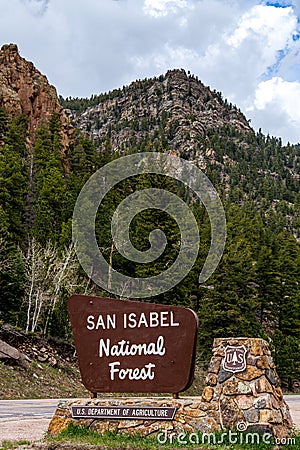 San isabel national forest sign in colorado Editorial Stock Photo