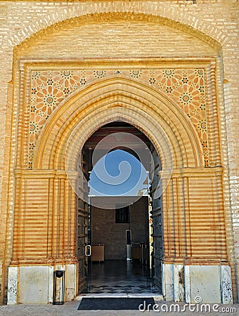 Gothic mudejar door of the Monastery of San Isidoro del Campo in Santiponce near Seville, Andalusia, Spain. Stock Photo