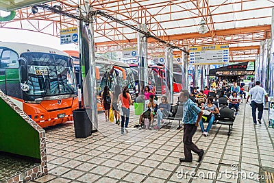 SAN JOSE, COSTA RICA - MAY 14, 2016: View of buses at Gran Terminal del Caribe bus station in the capital San Jos Editorial Stock Photo