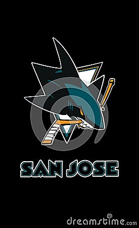 San Jose Sharks vector logo isolated on black background.NHL. Editorial Stock Photo