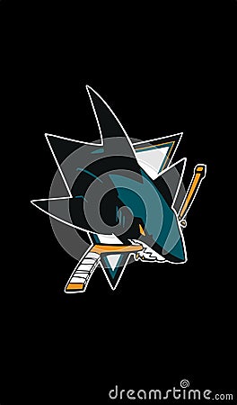 San Jose Sharks vector logo isolated on black background.NHL. Editorial Stock Photo