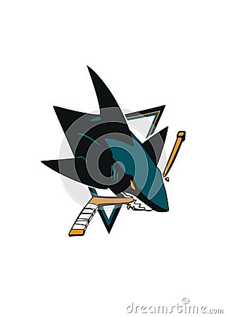 San Jose Sharks vector logo isolated on white background with shark.NHL. Editorial Stock Photo