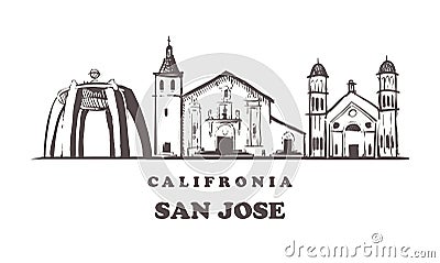 San Jose sketch skyline. California , San-Jose hand drawn vector Cartoon Illustration