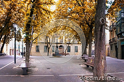 San Jose Square with its peatonal paths and big trees, is located next to the Cathedral in Pamplona Stock Photo
