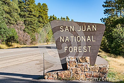 San Juan National Forest Sign Editorial Stock Photo