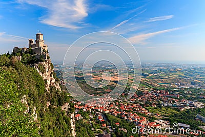 San Marino city view. Fortress of San Marino on the rock. Stock Photo