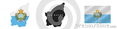 San Marino. Detailed flag map. Detailed silhouette. Waving flag. Vector illustration Vector Illustration