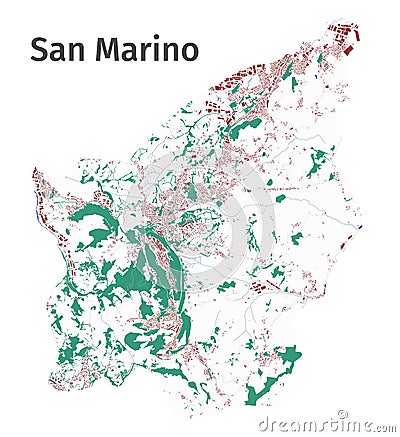 San Marino map. Detailed map of San Marino country administrative area. countryscape urban panorama Vector Illustration