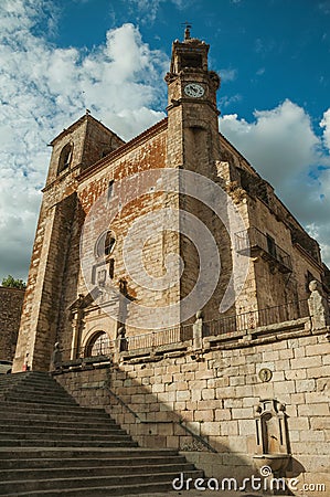 San Martin Church and bellow towers at the Plaza Mayor of Trujillo Stock Photo