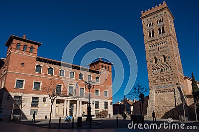 San Martin tower in mudejar style and public library on Perez Pr Editorial Stock Photo