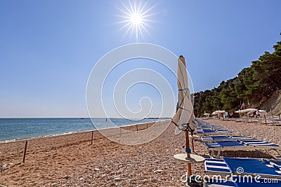 View of the clear emerald sea from the beach Urbani, riviera del Conero. Sirolo, Italy Stock Photo