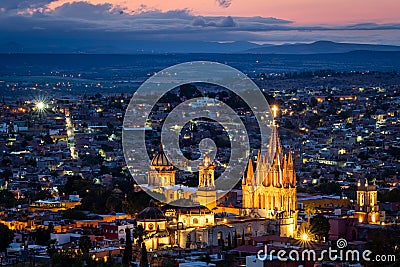 San Miguel de Allende at Dusk, Guanajuato, Mexico Stock Photo