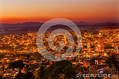 San Miguel de Allende Mexico Miramar Overlook Evening Parroquia Stock Photo
