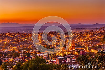 San Miguel de Allende Mexico Miramar Overlook Sunset Parroquia Stock Photo