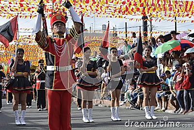 Band leader conducts his musical team during the annual brass band exhibition Editorial Stock Photo