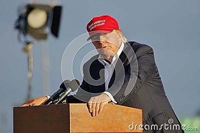 SAN PEDRO, CA - SEPTEMBER 15, 2015: Donald Trump, 2016 Republican presidential candidate, speaks during a rally aboard the Battles Editorial Stock Photo