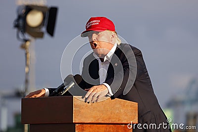 SAN PEDRO, CA - SEPTEMBER 15, 2015: Donald Trump, 2016 Republican presidential candidate, speaks during a rally aboard the Battles Editorial Stock Photo