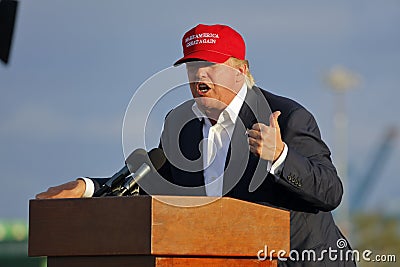 SAN PEDRO, CA - SEPTEMBER 15, 2015: Donald Trump, 2016 Republican presidential candidate, speaks during a rally aboard the Battles Editorial Stock Photo